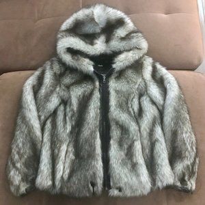 Size 2 - Faux Fur Gray Bomber Jacket